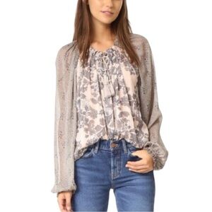 Free People Women's Cream and Grey Blouse Size S